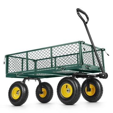 Funcid Steel Garden Cart with Removable Sides, Heavy Duty Yard Cart, 660 LBS Capacity Wagon, Rotating Handle, 10" Tires Wheels, Perfect for Garden Farm Yard, Green
