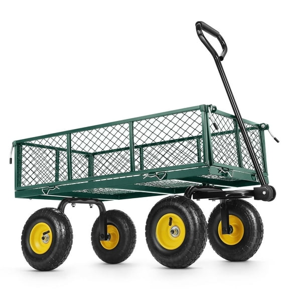 Funcid Steel Garden Cart with Removable Sides, Heavy Duty Yard Cart, 660 LBS Capacity Wagon, Rotating Handle, 10" Tires Wheels, Perfect for Garden Farm Yard, Green