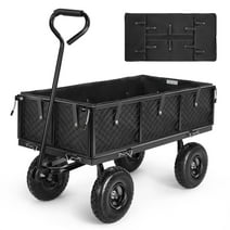 Funcid Steel Garden Cart with Wagon Liner, 660 LBS Capacity, with Removable Mesh Sides to Convert into Flatbed, 180° Rotating Handle and 10" Tires, Perfect for Garden, Farm, Yard - Black