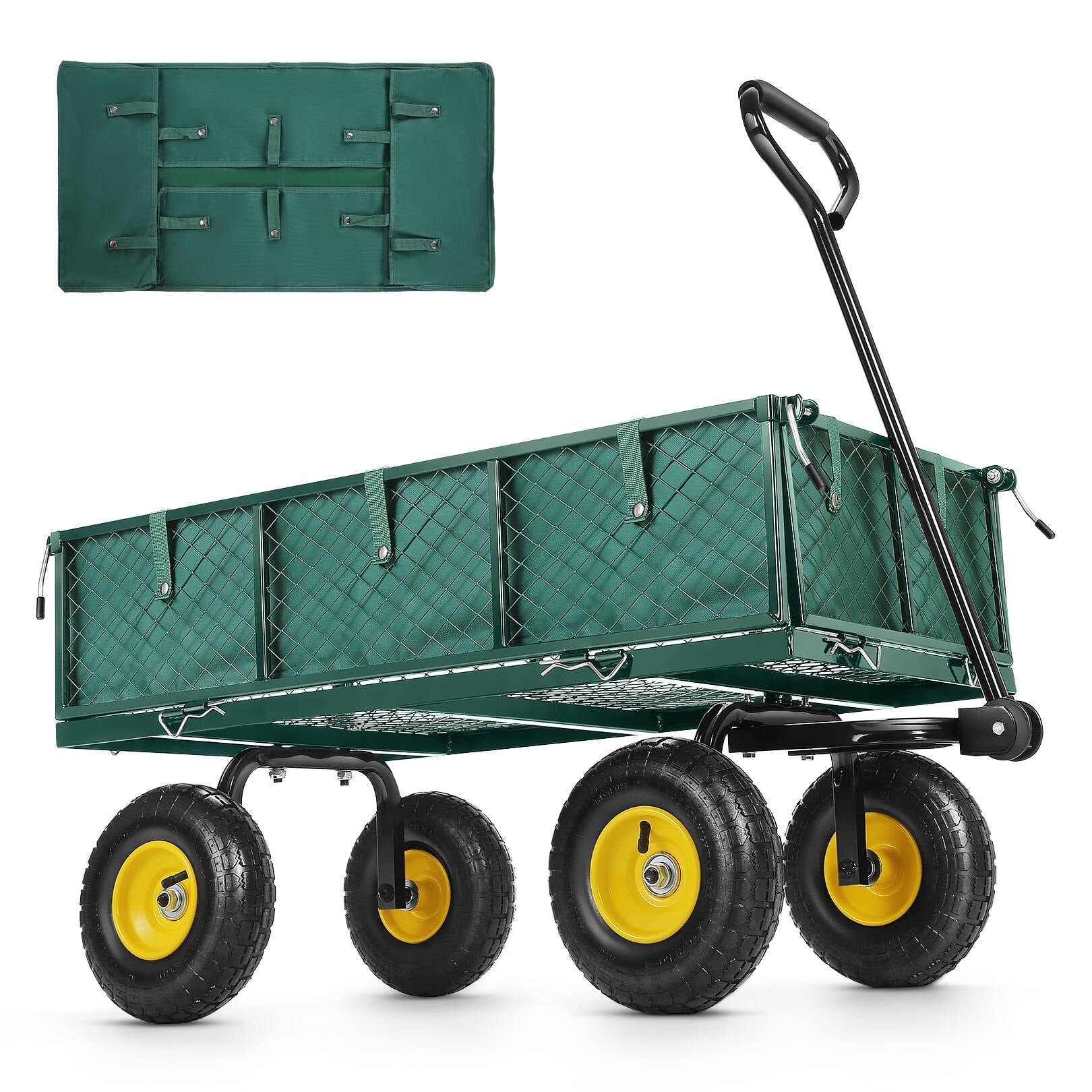 Walmart discounts of Funcid Steel Garden Cart with Removable Sides, Heavy Duty Yard Cart with Liner, 660 LBS Capacity Wagon, Rotating Handle, 10 Tires Wheels, Perfect for Garden Farm Yard, Green - Shop  Black Friday Deals for 2024!