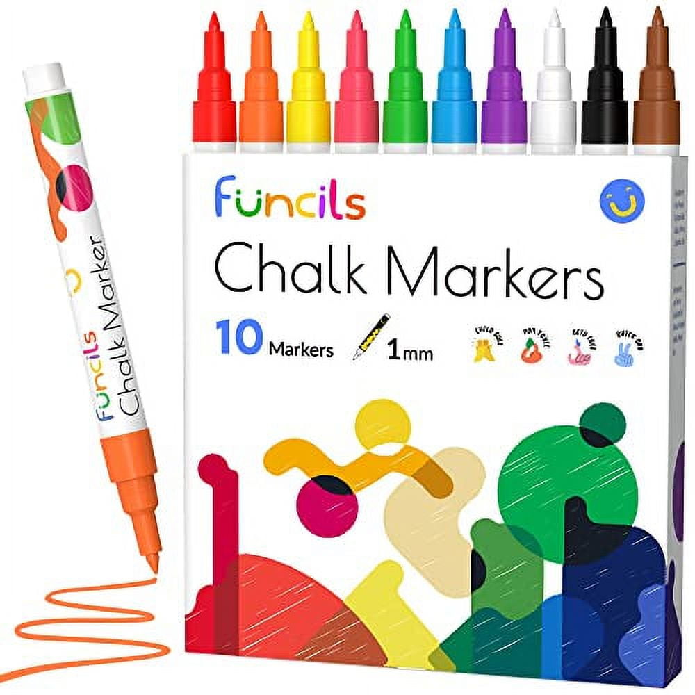 Extra Fine Tip Liquid Chalk Markers for Chalkboard, Blackboards, Window, Bistro (10 Vintage Colors, 1mm) - Extra Fine Dry Erase Marker Pens