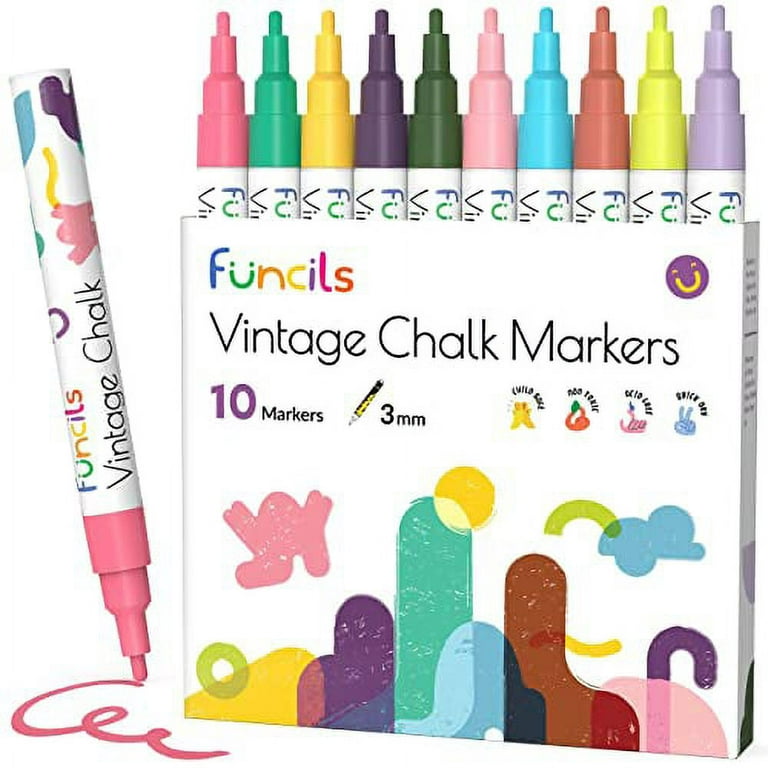 Funcils Vintage Liquid Chalk Markers for Chalkboard Signs, Blackboard,  Window, Labels, Bistro, Glass, Car (10 Pack, 3mm) - Wet Wipe Erasable Ink  Chalk