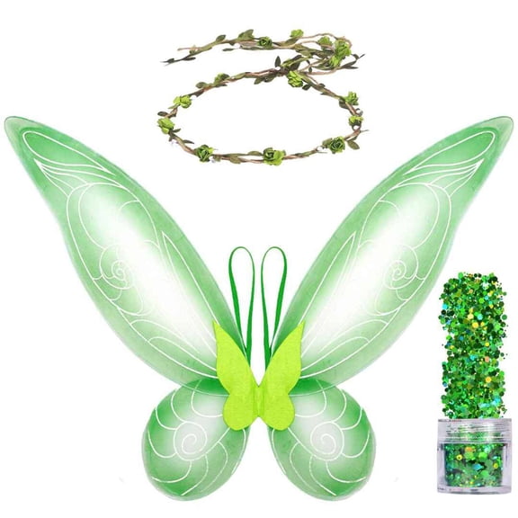 Funcredible Fairy Costume Accessories Set | Fairy Wings, Fairy Crown | Green Tooth Fairy Wings…