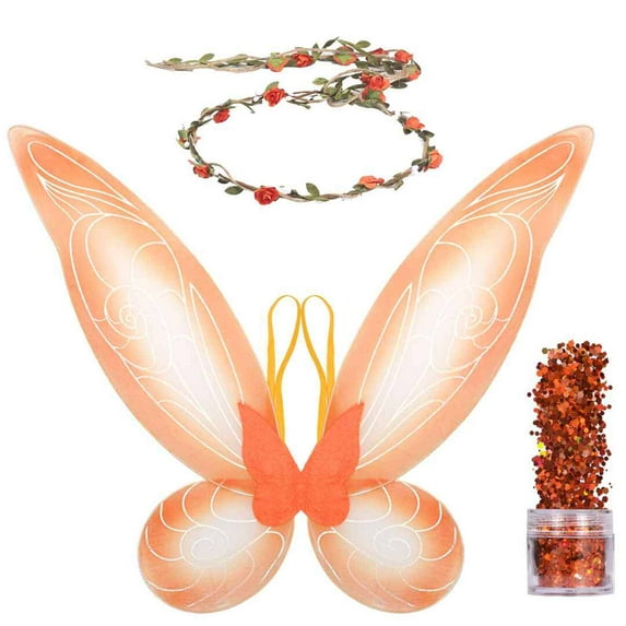 Funcredible Fairy Costume Accessories Set | Fairy Wings, Fairy Crown | Orange Tooth Fairy Wings