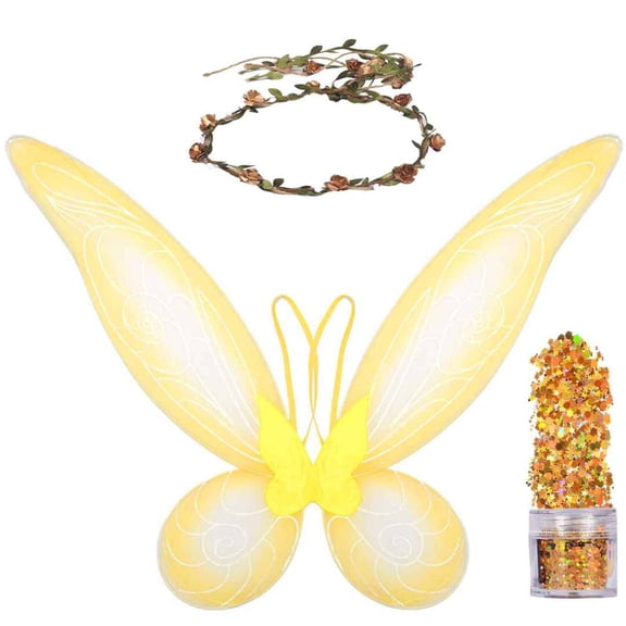 Funcredible Fairy Costume Accessories Set | Fairy Wings, Fairy Crown with Glitter | Gold Tooth Fairy Wings
