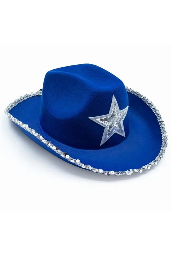 Blue_Seqstar_Hat Funcredible Blue Cowgirl Hat  Blue Cowboy Hat with Silver Star - Rodeo Outfit for Women Cowgirl Costume Accessory
