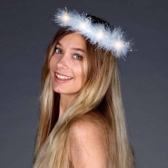 Funcredible Light Up Angel Halo Headband - Extra Feather White Angel Hair Band - Halloween Angel Costume Accessories | Fancy Cosplay Outfit Accessories for Adults, Teens and Kids