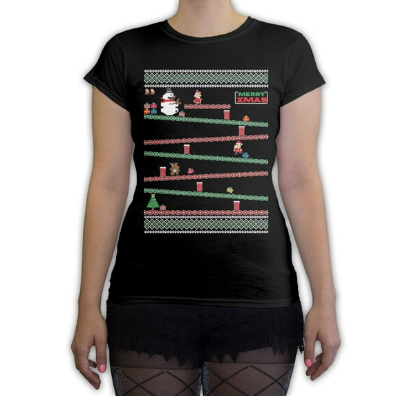 Function - 8 Bit Santa Arcade Ugly Christmas Sweater Women's Fashion T Shirt