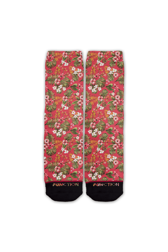 - Floral Palm Tree Leaves Pattern Novelty Fashion Socks Dark Pink