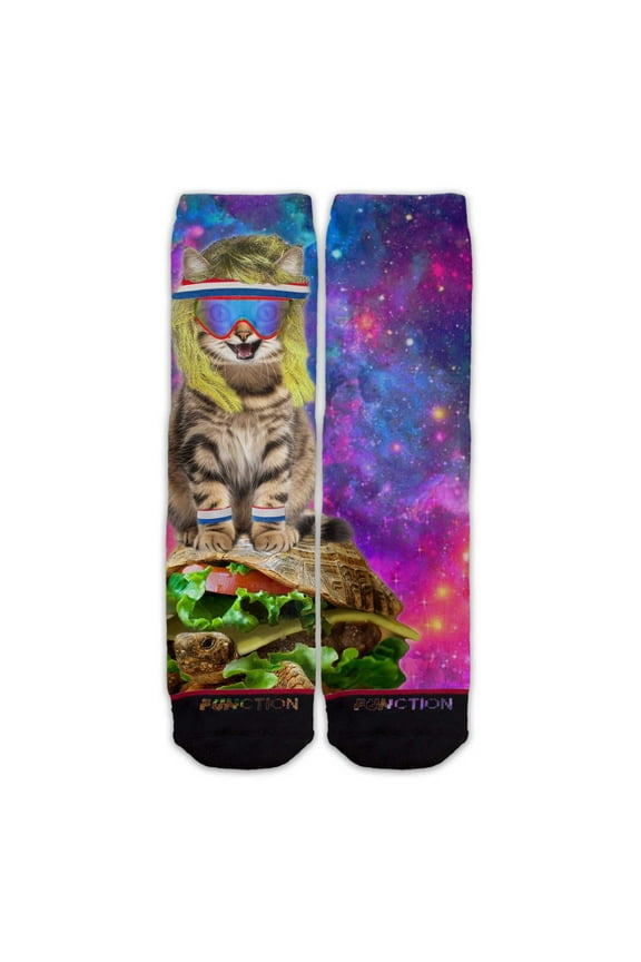 - Galaxy Mullet Cat Surfing Turtle Burger Unisex Adult Socks Crew Tall Riding 80s 90s rad retro