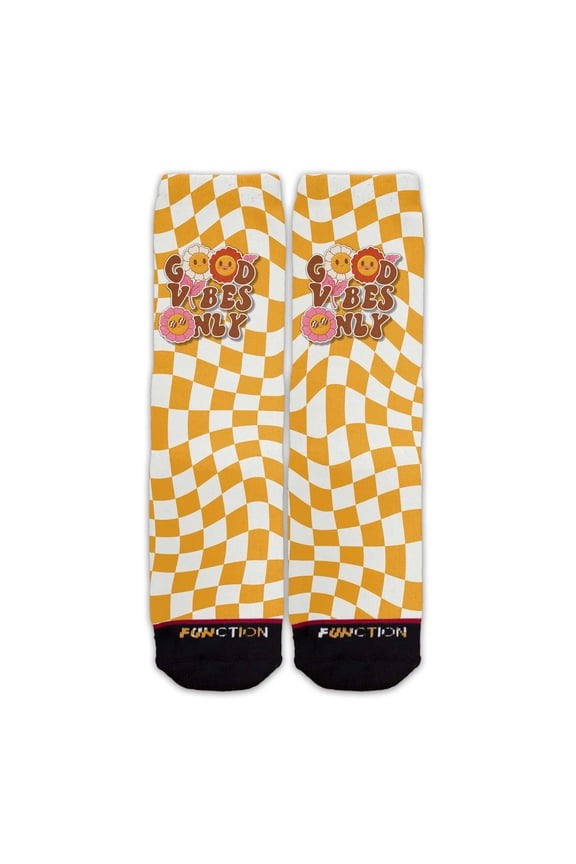 Good Vibes Only Retro Checkered Crew Socks Funky Groovy Aesthetic Socks for Men & Women Comfortable & Stylish Novelty Socks