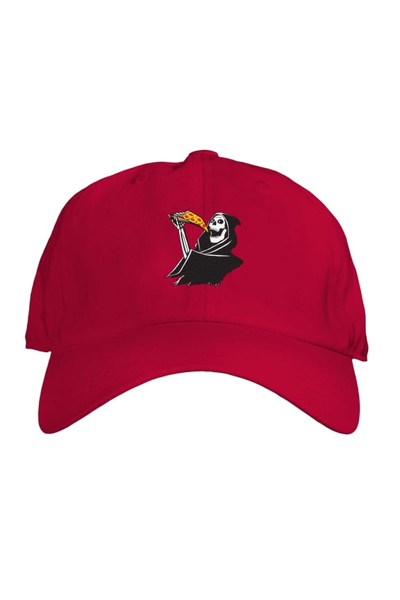 - Grim Reaper Eating Pizza Embroidered Dad Hat
