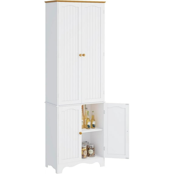 Function Home 72" Kitchen Pantry Cabinet, Freestanding Storage Cabinets, Tall Food Pantry with Doors and Adjustable Shelves, Utility Floor Cabinet for Kitchen Dining Room Living Room, White