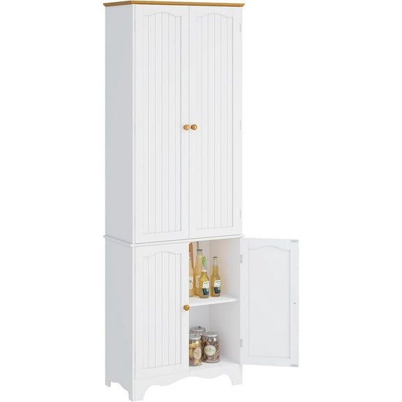 Function Home 72" Kitchen Pantry Cabinet, Freestanding Storage Cabinets, Tall Food Pantry with Doors and Adjustable Shelves, Utility Floor Cabinet for Kitchen Dining Room Living Room, White