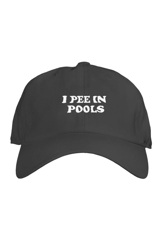 - I Pee in Pools Novelty Wavy Letters Funny Dad Hat Adjustable OSFA Adult Unisex Embroidered Hat