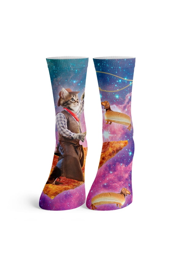 - Kids Cute Funny Cat Novelty Crew Socks Pizza Space Cowboy - Fits Little and Bigger Kids Size 11-4