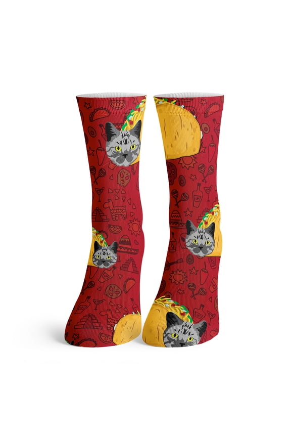 - Kids Cute Funny Cat Novelty Crew Socks Taco Cat - Fits Little and Bigger Kids Size 11-4