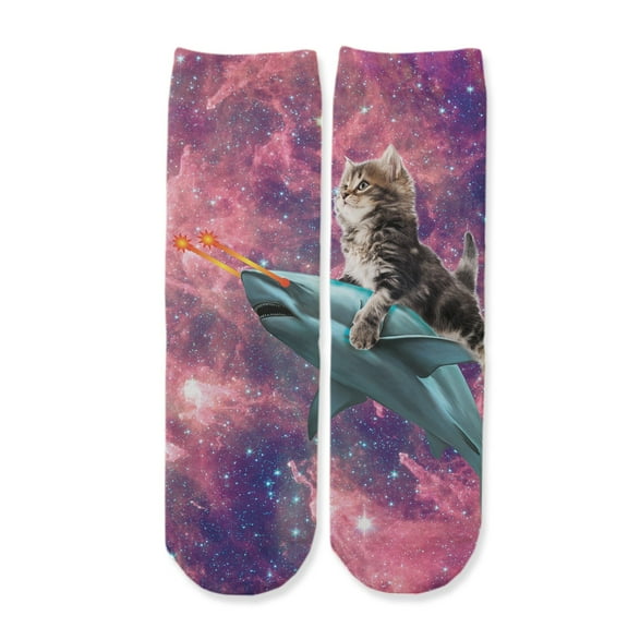 Function - Kids Galaxy Cat Riding Shark Youth Boys Girls Children Fashion Socks