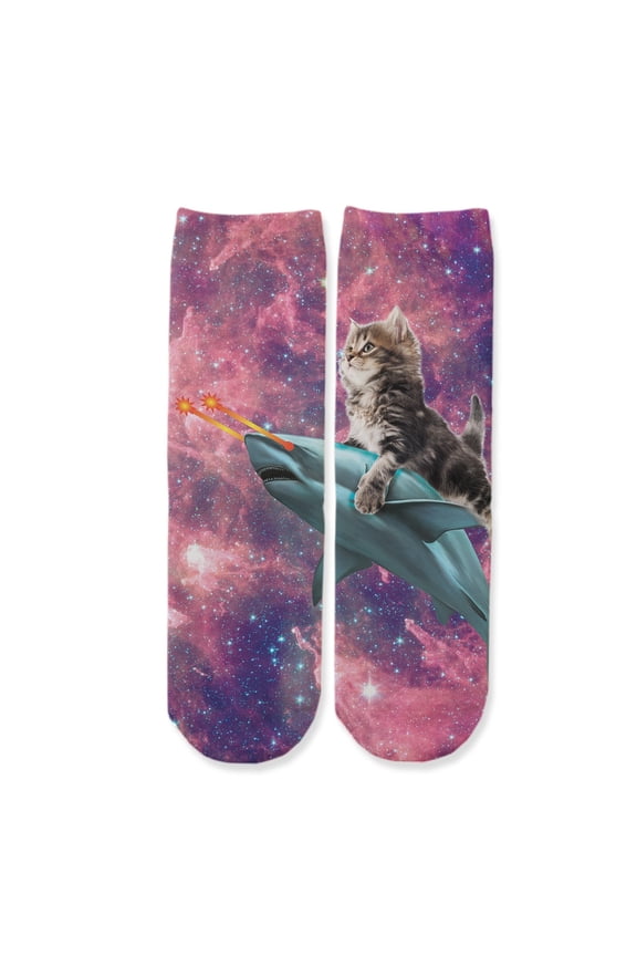 - Kids Galaxy Cat Riding Shark Youth Boys Girls Children Fashion Socks