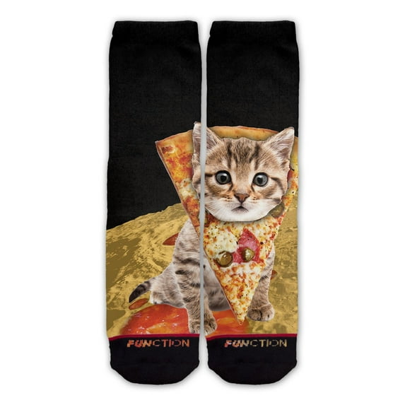 Function - Pizza Surfing Cat Black Pattern Socks Food Funny Pepperoni Riding