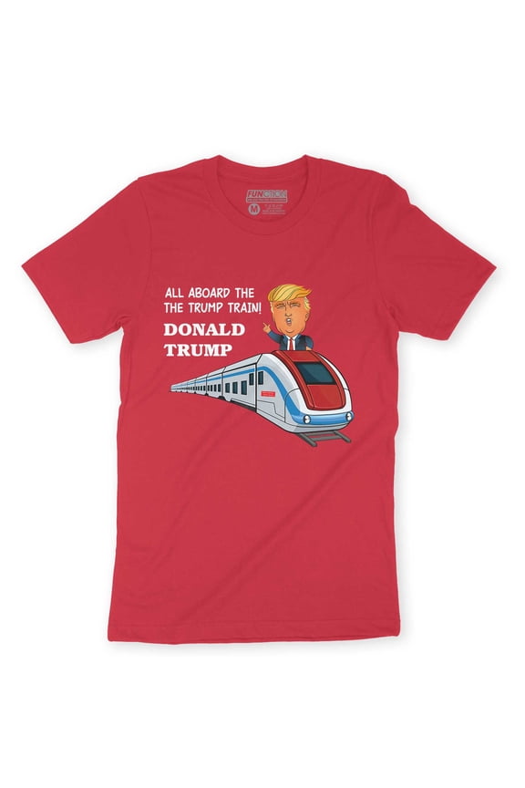 - Trump All Aboard the Trump Train Funny Political Presidential Campaign Adult T-Shirt Novelty Republican Democrat