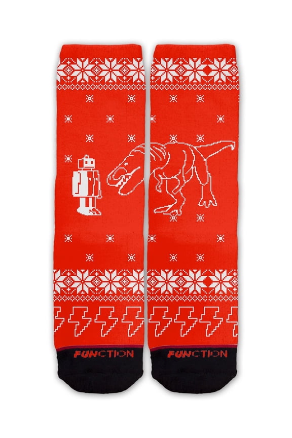 - Ugly Christmas 8-Bit T-Rex Red Fashion Sock
