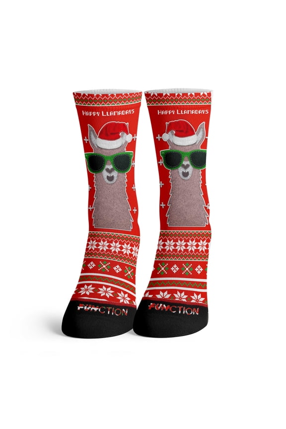 - Ugly Christmas Llama Santa Adult Crew Socks Fuax Fur Sweater Holiday Xmas