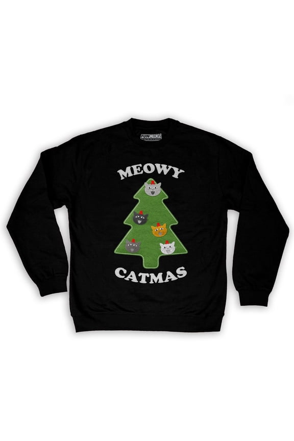 -  Ugly Christmas Meowy Christmas Men's Fashion Crew Neck Sweatshirt