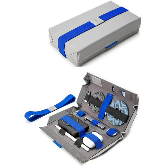 Function101 BentoPack Tech Organizer Travel Case, Flip-Open Electronic Accessory Organizer with Nylon Bands, Fits Power Banks, SD Cards, and Cords, 8.25" x 4.5" x 1.9", Gray