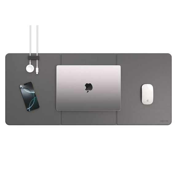 Function101 Work Pad with Magnetic Cable Management System, Premium Eco Leather Work Pad with One (1) Silicone Cable Manager, 31" x 13.4", Dark Gray