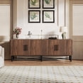 thumbnail image 1 of Functional 4-Door TV Cabinet, Modern Chestnut Entertainment Center with Adjustable Shelves, Cable Management, Iron Legs, Storage for Living Room, Fits 65 Inch TV, 66"x18"x23", Easy Assembly, 1 of 11