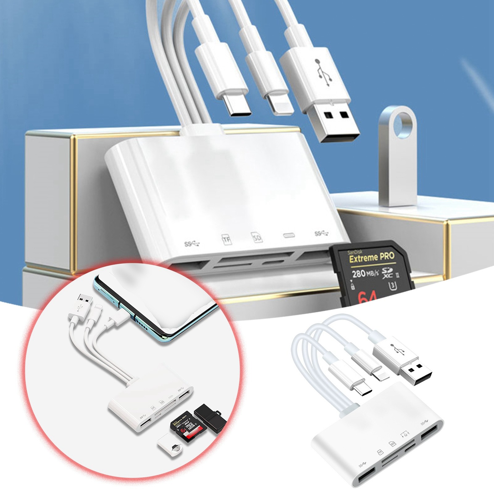 Functional 5 In 1 TF/SD Card Reader And OTG External Converter For