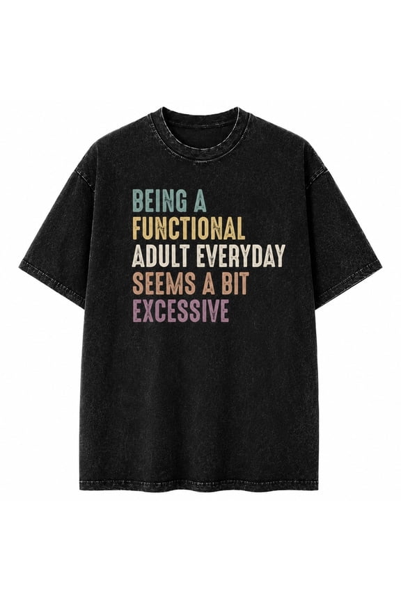 Functional Adult Graphic Washed T-Shirt, Unisex Cotton Tee