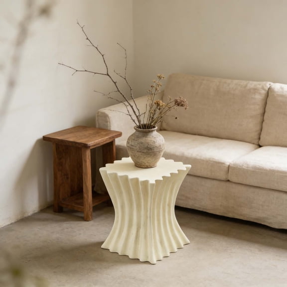 Functional Art Square Table with Curved Fluted Structure for Modern Living