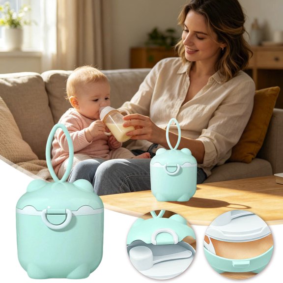 Functional Baby Milk Dispenser Portable Storage Container With Sealed Grids For Rice Flour And Baby Food Green