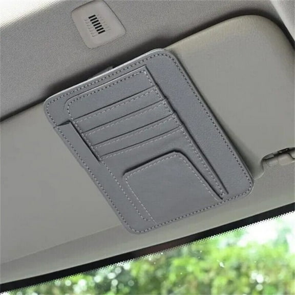 Functional Car Sun Visor Organizer Convenient Pu Sunglasses Holder Multiple Card Slots Space Saving Design Black/Beige/Gray