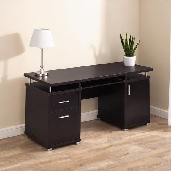 Functional Computer Desk with Storage Drawers and Cabinet, Capacious Work Surface, for Home Office, Rich Cappuccino Finish