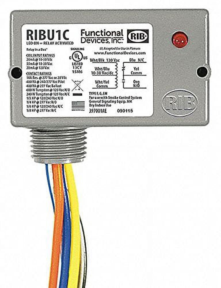Functional Devices INC/Rib Prewired Relay, 10 to 30VAC/DC, 120VAC, 10A ...