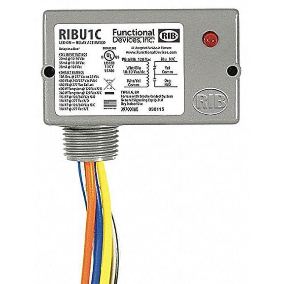 Functional Devices INC/Rib Prewired Relay, 10 to 30VAC/DC, 120VAC, 10A @ 277V, 10A @ 28V, SPDT