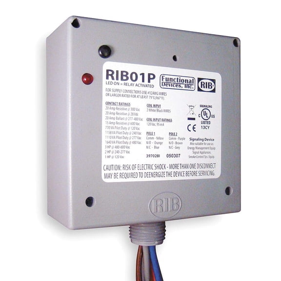 Functional Devices Inc / Rib RIB01P Enclosed Pre-Wired Relay, 20A@300Vac, Dpdt CA2