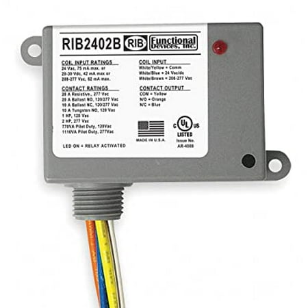 Functional Devices Inc / Rib RIB2402B Enclosed Pre-Wired Relay, 20A@277Vac, Spdt