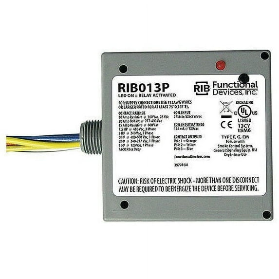 Functional Devices RIB013P Enclosed Power Relay 20A, 3PST-N/O with 120 VAC Coil