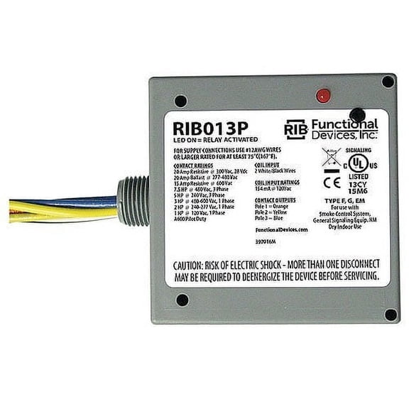 Functional Devices RIB013P Enclosed Power Relay 20A, 3PST-N/O with 120 VAC Coil