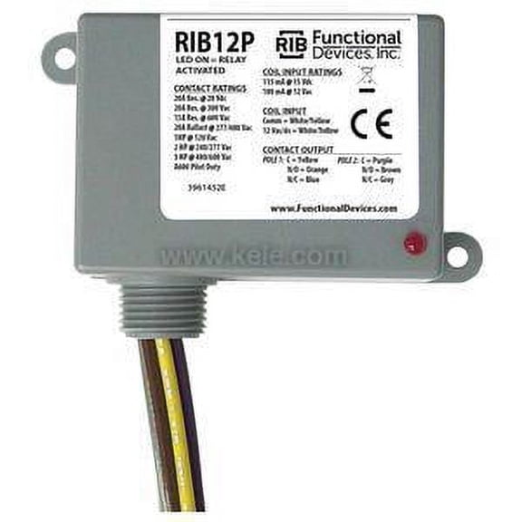 Functional Devices RIB12P Enclosed Relay 20 Amp DPDT with 12 Vac/dc Coil