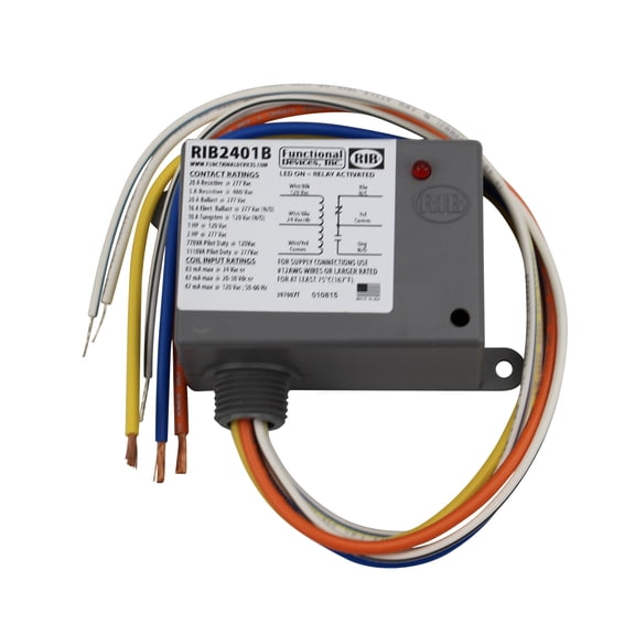 Functional Devices RIB2401B Power Relay, 20 Amp SPDT, 24 Vac/dc/120 Vac Coil, NEMA 1 Housing