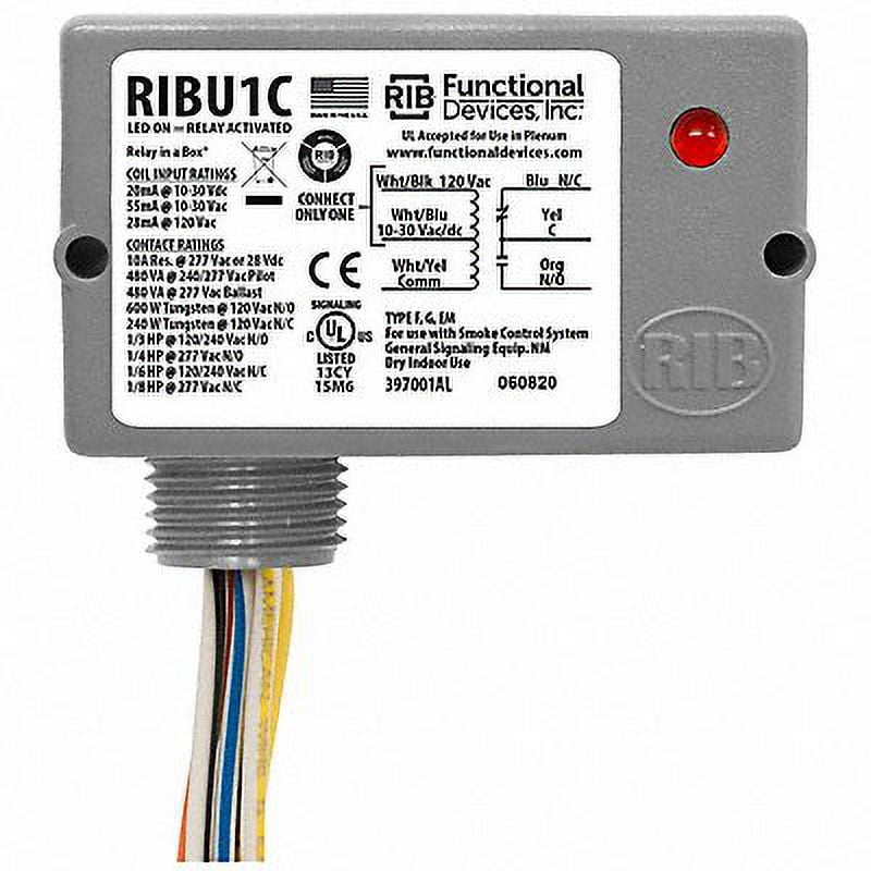 Functional Devices-Rib Wired Relay,10-30VAC/DC, 120VAC,10A,SPDT RIBU1C
