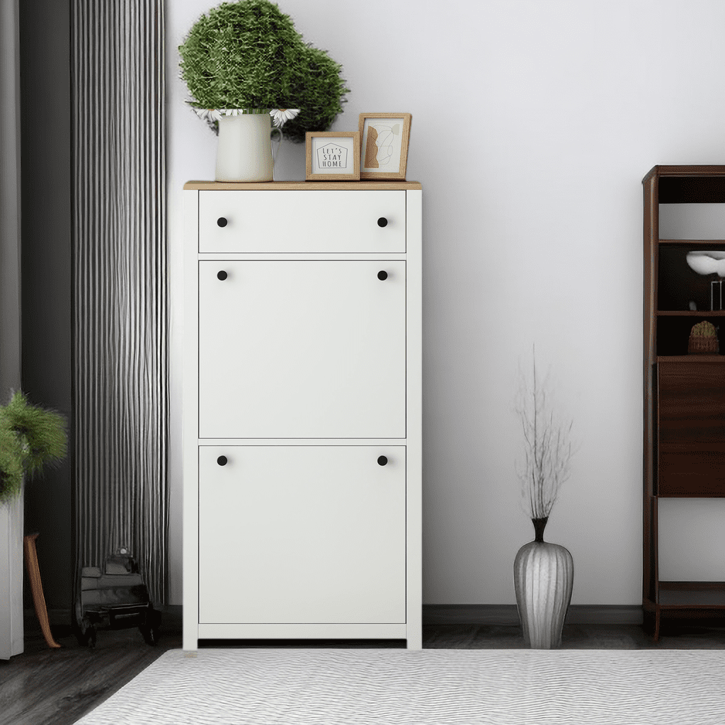 Functional Entryway Organizer with 2 Flip Drawers,Wood Grain Pattern ...