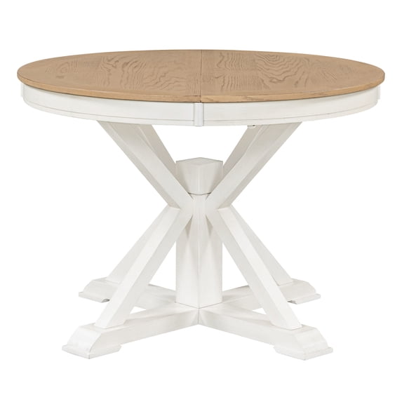Functional Extendable Dining Table with a 12" Leaf for Dining Room and Living Room, Oak +White