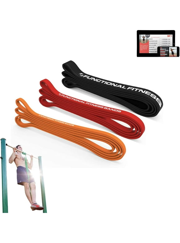 Functional Fitness Bands Pull Up Assistance and Resistance Bands, Set of 3 Exercise Bands