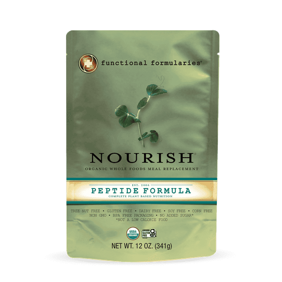 Functional Formularies Nourish Organic Whole Foods Meal Replacement, Peptide Formula, 12 oz. Pouch, 24 Count